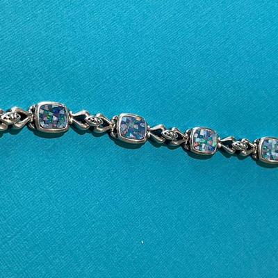 Vintage Sterling Silver Opalesque Colored Stones Fashion Tennis Bracelet 8" Long 23.8 Grams TW in VG Preowned Condition.