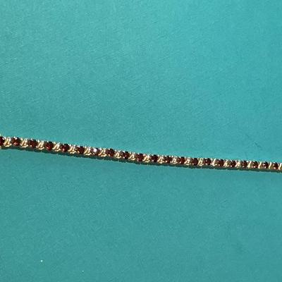 Vintage Sterling Silver Garnet Stones Fashion Tennis Bracelet 8" Long in VG Preowned Condition.