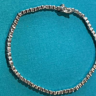 Vintage Dainty DL Designer Sterling Silver Ruby CZ Stones Fashion Tennis Bracelet 7.5" Long in VG Preowned Condition.