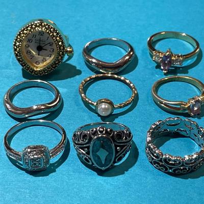 9-Vintage Fashion Jewelry Rings in VG Preowned Condition as Pictured.