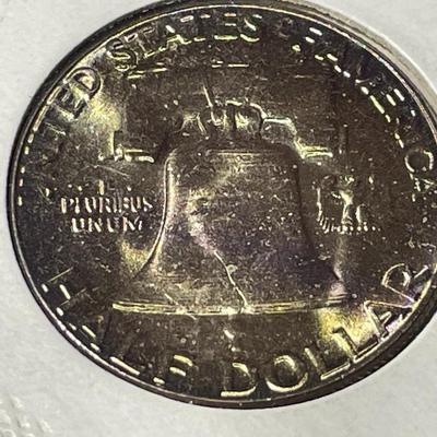 1957-P MS65 FBL Quality Gorgeous Mint Set Toned Franklin Silver Half Dollar as Pictured. (Uncertified).