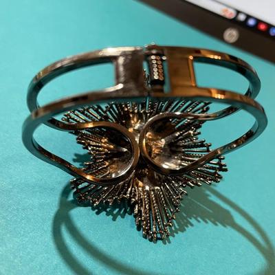 Vintage Large Hinged Adjustable Colored Stone Cuff Bracelet in VG Preowned Condition.