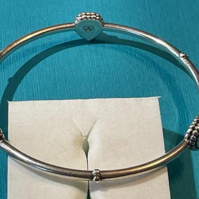 Vintage Carolyn Pollack Sterling Silver CZ Heart Bangle Bracelet in Good Condition.