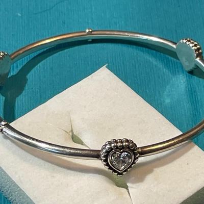 Vintage Carolyn Pollack Sterling Silver CZ Heart Bangle Bracelet in Good Condition.