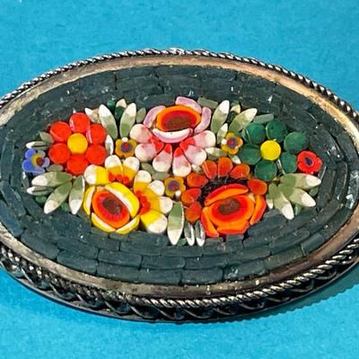 Vintage Mid-Century Micro Mosaic Pin/Brooch in Good Preowned Condition.