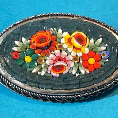 Vintage Mid-Century Micro Mosaic Pin/Brooch in Good Preowned Condition.