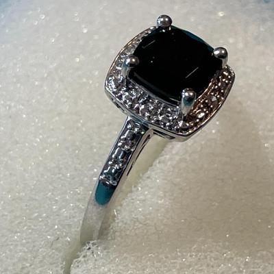 Vintage Sterling Silver Dainty CZ & Blue Stone Ring Size 7-1/4 in Very Good Preowned Condition.
