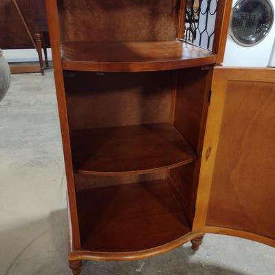 Wooden Shelving Unit with Metal and Woven Wicker Design Side Panels