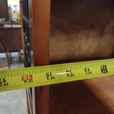 Wooden Shelving Unit with Metal and Woven Wicker Design Side Panels