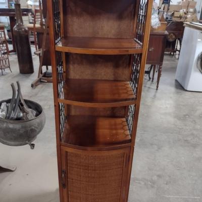 Wooden Shelving Unit with Metal and Woven Wicker Design Side Panels