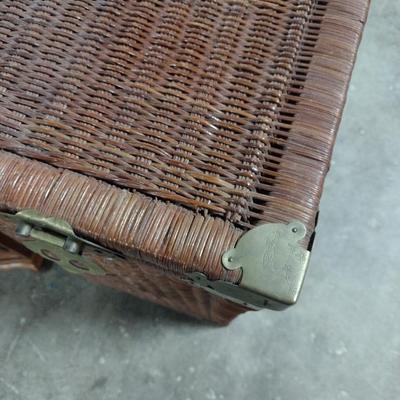 Woven Wicker Storage Box/Clothes Hamper with Metal Accents