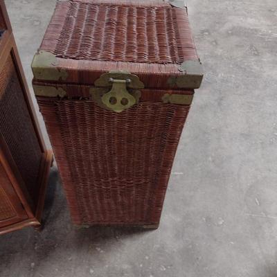 Woven Wicker Storage Box/Clothes Hamper with Metal Accents