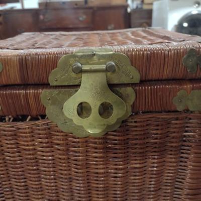 Woven Wicker Storage Box/Clothes Hamper with Metal Accents