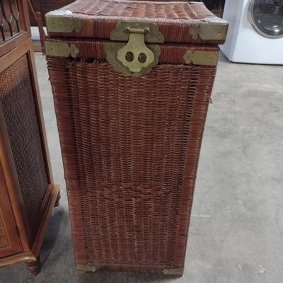 Woven Wicker Storage Box/Clothes Hamper with Metal Accents