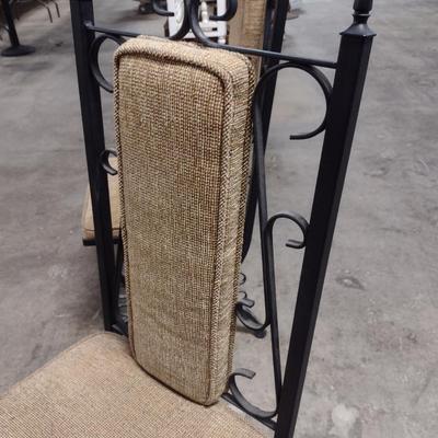 Pair of Cast Metal Scroll Design Chairs with Upholstered Seat and Back