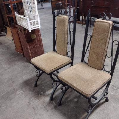 Pair of Cast Metal Scroll Design Chairs with Upholstered Seat and Back