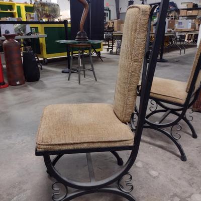 Pair of Cast Metal Scroll Design Chairs with Upholstered Seat and Back