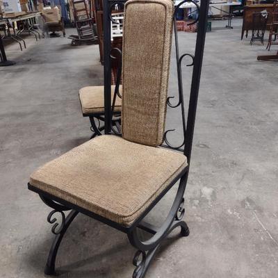 Pair of Cast Metal Scroll Design Chairs with Upholstered Seat and Back