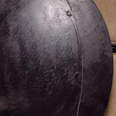 Large Wide Framed Beveled Oval Wall Mirror with Metal Tack Design