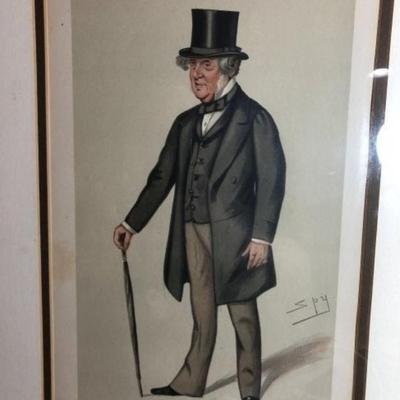 Vintage VANITY FAIR Chromolithograph A Tory Print in a Wooden Frame Size 16" x 20" w/Matting as Pictured.