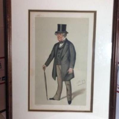 Vintage VANITY FAIR Chromolithograph A Tory Print in a Wooden Frame Size 16" x 20" w/Matting as Pictured.