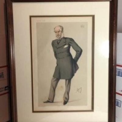 Vintage VANITY FAIR Chromolithograph A Conservative Print in a Wooden Frame Size 16" x 20" w/Matting as Pictured.