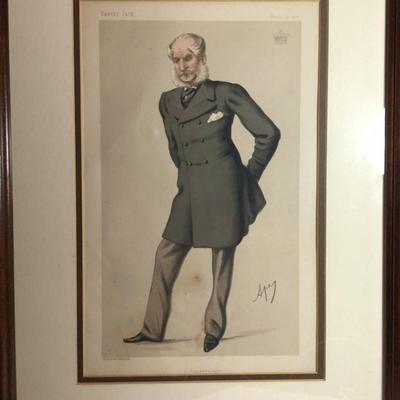Vintage VANITY FAIR Chromolithograph A Conservative Print in a Wooden Frame Size 16" x 20" w/Matting as Pictured.