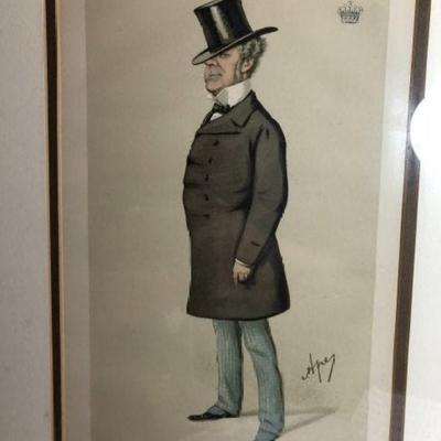 Vintage VANITY FAIR Chromolithograph Property & Principal Print in a Wooden Frame Size 16" x 20" w/Matting as Pictured.