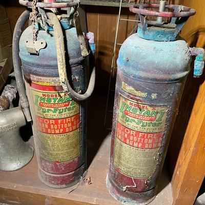 Pair of Vintage Copper Fire Extinguishers