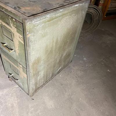 Vintage Two Drawer Metal Filing Cabinet (on Wheels)