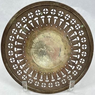 Vintage Silver-plate platter charger footed Hammered Cutout Border