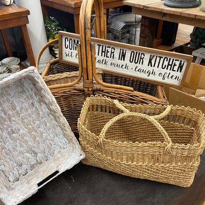 Lot of Four Carrier Baskets and Sign