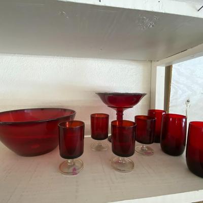 Set of Ruby Red Glassware (Nine total pieces)
