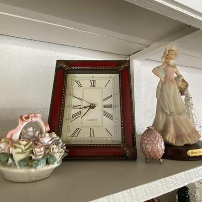Farmhouse Mercantile Clock, Figurine, and Knickknacks Lot