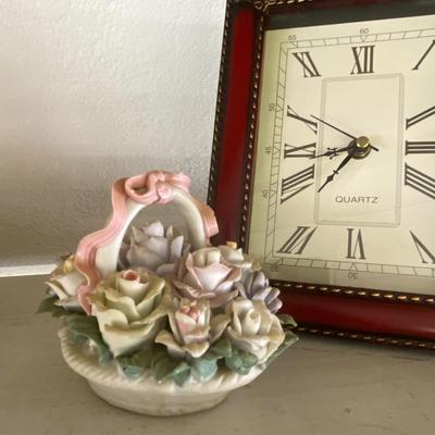 Farmhouse Mercantile Clock, Figurine, and Knickknacks Lot