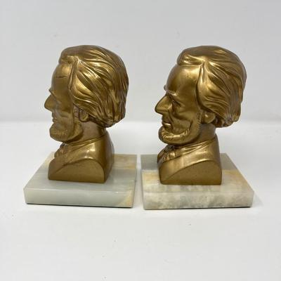 Lincoln Bust Metal Bookends on Marble Base