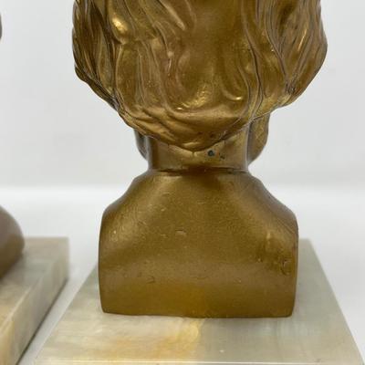 Lincoln Bust Metal Bookends on Marble Base