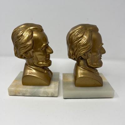Lincoln Bust Metal Bookends on Marble Base