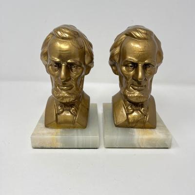 Lincoln Bust Metal Bookends on Marble Base