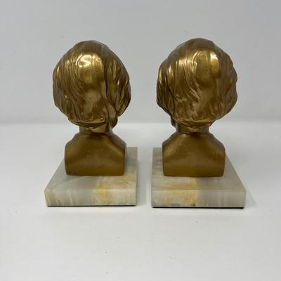Lincoln Bust Metal Bookends on Marble Base