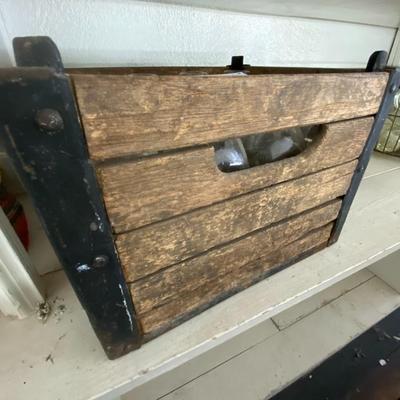 Farmhouse Mercantile Vintage Crate of Glass Milk Bottles