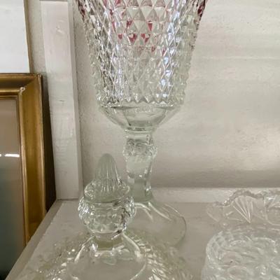 Farmhouse Mercantile Set of Nine Clear Glass Urn, Coaters, and Etc Lot
