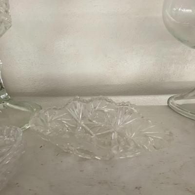Farmhouse Mercantile Set of Nine Clear Glass Urn, Coaters, and Etc Lot