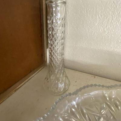 Farmhouse Mercantile Set of Six Glassware Candlesticks, Vase, and Trays Lot