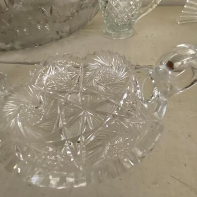 Farmhouse Mercantile Set of Six Glassware Candlesticks, Vase, and Trays Lot