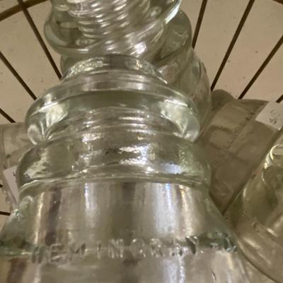 Basket of Vintage Glass Insulators & Egg Basket