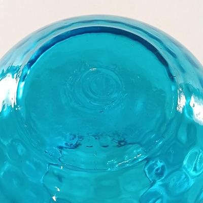 LOT 1: Blue Glass Thumbprint Pitcher w/ Round Vase
