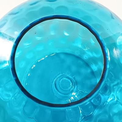 LOT 1: Blue Glass Thumbprint Pitcher w/ Round Vase