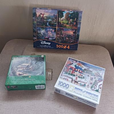 DISNEY THOMAS KINKADE PUZZLES AND 2 OTHERS