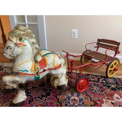 Vintage Mobo Pioneer Wagon Toy Child's Ride On Pedal Toy Horse